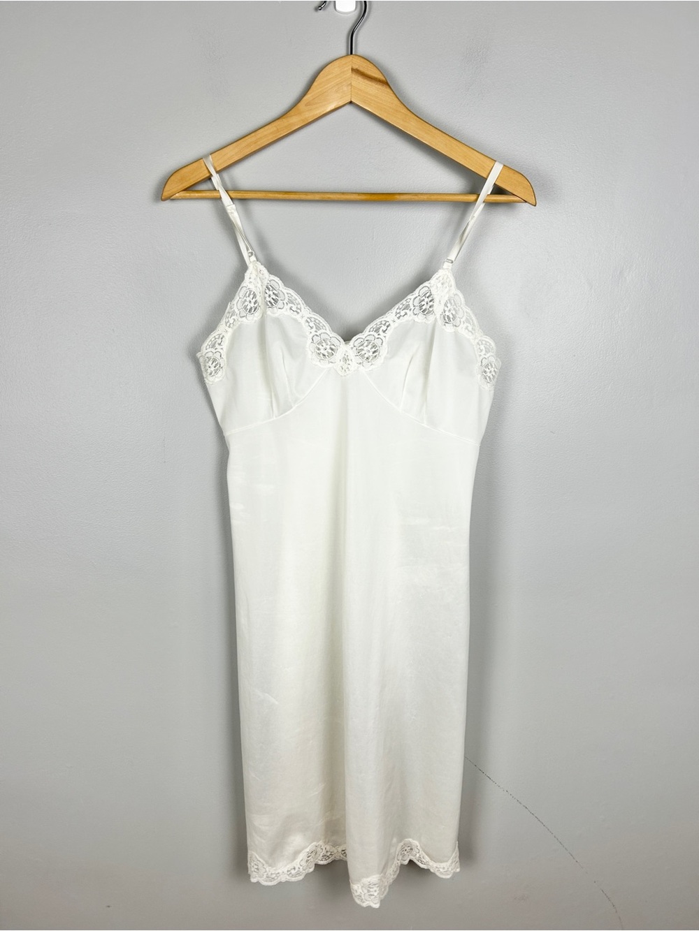 White Satin Slip Midi Dress with Lace TrimSmall Coquette Layering Summer Chic